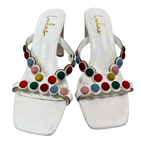 LuLu's Mahly White Multicolor covered buttons High Heel Sandals 7.5 - Picture 5 of 14